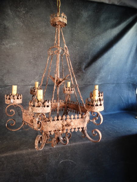 Mexican Hand-cut Tin Chandelier 1920s L715