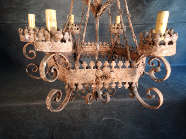Mexican Hand-cut Tin Chandelier 1920s L715