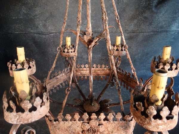 Mexican Hand-cut Tin Chandelier 1920s L715