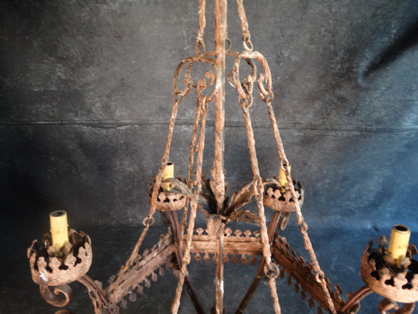 Mexican Hand-cut Tin Chandelier 1920s L715