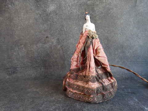 Porcelain Doll Boudoir Lamp with Original Silk & Satin Dress/Shade 1920s L722