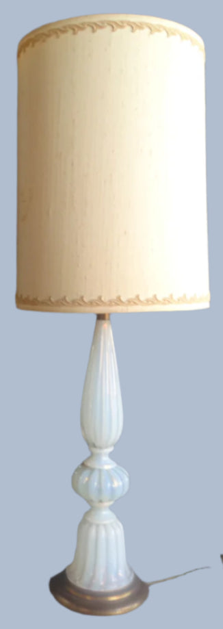 Marbro Murano Opalescent White Lamp with Original Raw Silk Shade L725