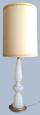 Marbro Murano Opalescent White Lamp with Original Raw Silk Shade L725