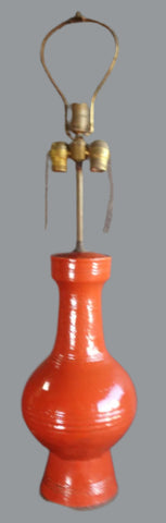 Hand-Thrown Burnt Orange Pottery Lamp circa 1950s L730