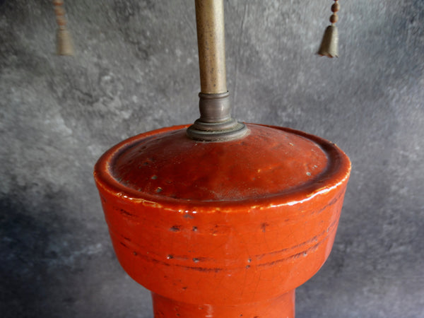 Hand-Thrown Burnt Orange Pottery Lamp circa 1950s L730