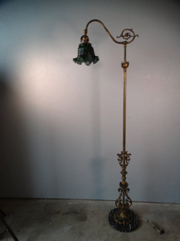 Spanish Revival Brass, Glass & Marble Bridge Lamp L753