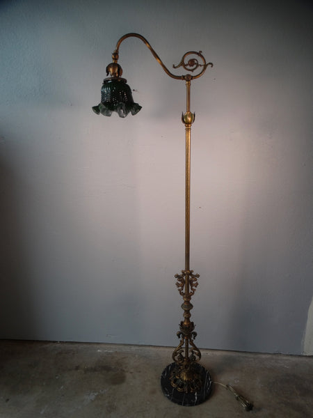 Spanish Revival Brass, Glass & Marble Bridge Lamp L753