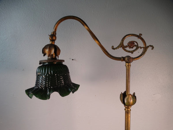 Spanish Revival Brass, Glass & Marble Bridge Lamp L753