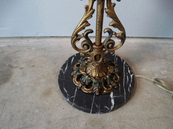 Spanish Revival Brass, Glass & Marble Bridge Lamp L753