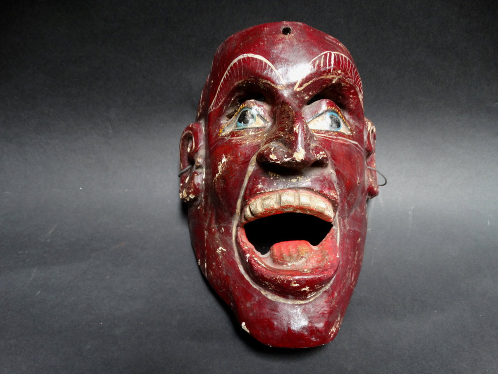 Wooden Red Mexican Folk Mask of a Man Shouting