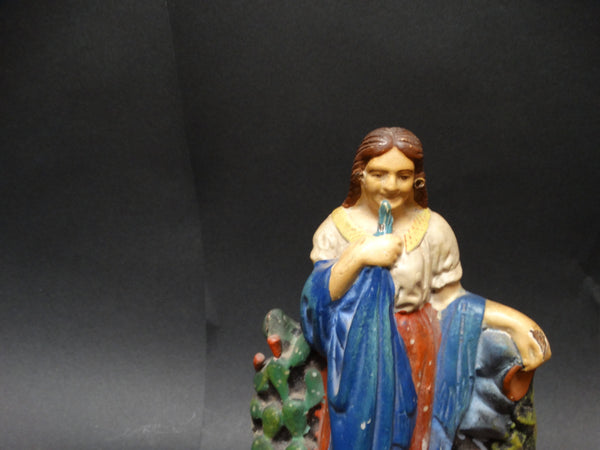 Mexican Pottery Figure Bookend Women With Shawl M2121