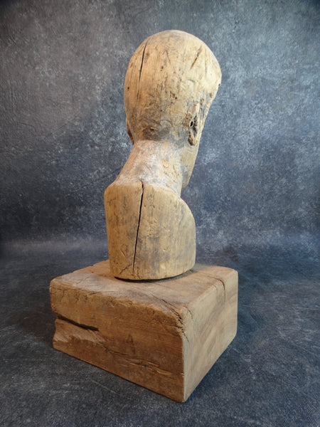 18th Century Carved Balsa Wood Santo Head on Stand M2138