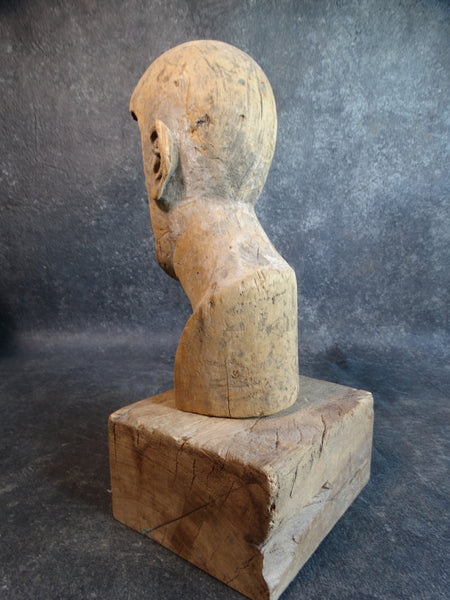 18th Century Carved Balsa Wood Santo Head on Stand M2138