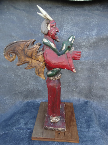 Winged Mexican Devil Wrapped in the Close Embrace of a Serpent Handcarved