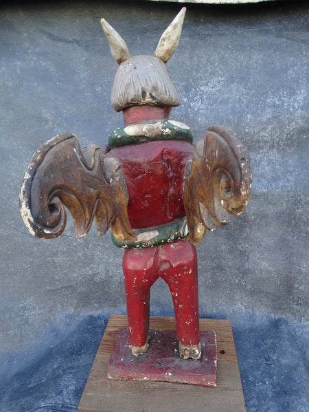 Winged Mexican Devil Wrapped in the Close Embrace of a Serpent Handcarved