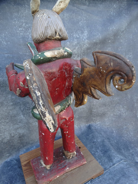 Winged Mexican Devil Wrapped in the Close Embrace of a Serpent Handcarved