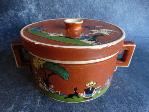 Tlaquepaque Brown Decorative Casserole c 1930s M2686