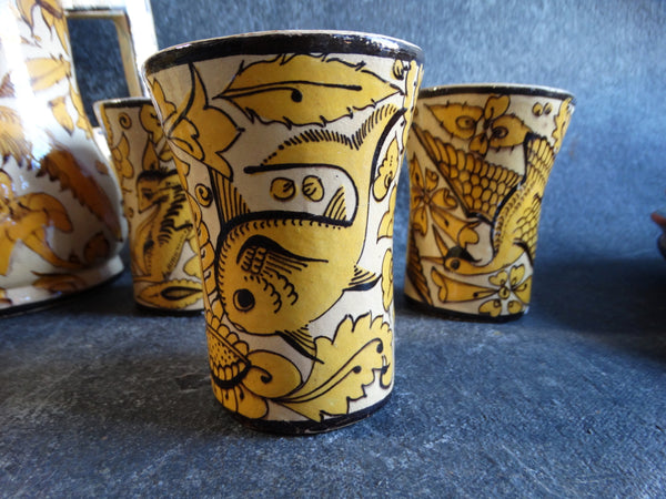 Mexican Fantasia set of 1 Pitcher & 8 Tumblers in Yellow & Cream M2714