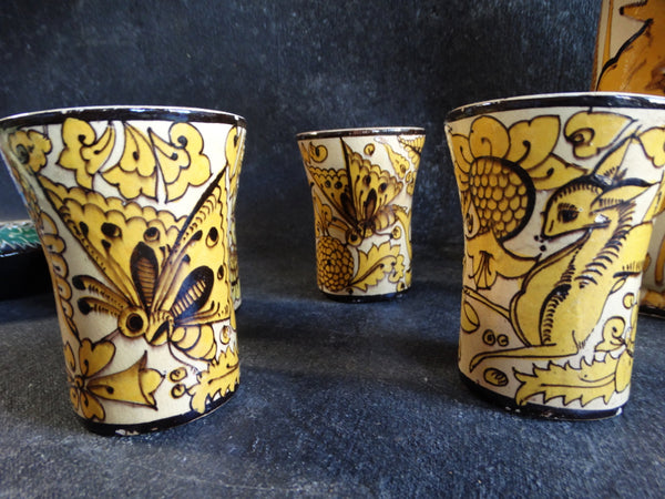 Mexican Fantasia set of 1 Pitcher & 8 Tumblers in Yellow & Cream M2714