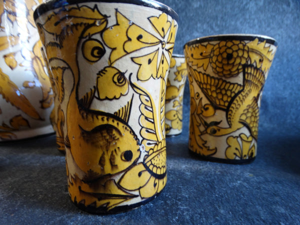 Mexican Fantasia set of 1 Pitcher & 8 Tumblers in Yellow & Cream M2714