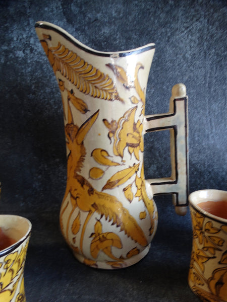 Mexican Fantasia set of 1 Pitcher & 8 Tumblers in Yellow & Cream M2714