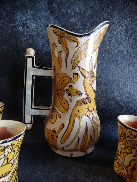 Mexican Fantasia set of 1 Pitcher & 8 Tumblers in Yellow & Cream M2714