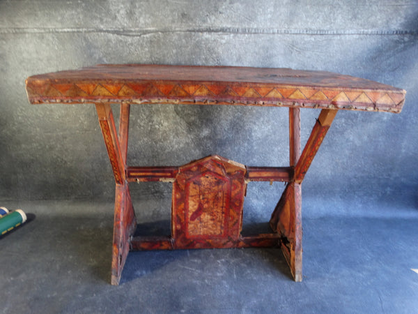 Mexican 1930s Leather Covered Furniture Aztec Design Entry Table M2760