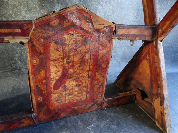 Mexican 1930s Leather Covered Furniture Aztec Design Entry Table M2760