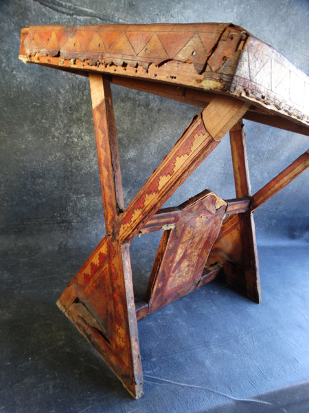 Mexican 1930s Leather Covered Furniture Aztec Design Entry Table M2760