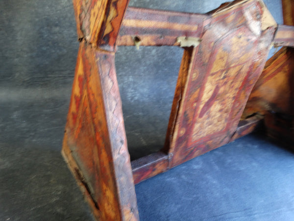 Mexican 1930s Leather Covered Furniture Aztec Design Entry Table M2760