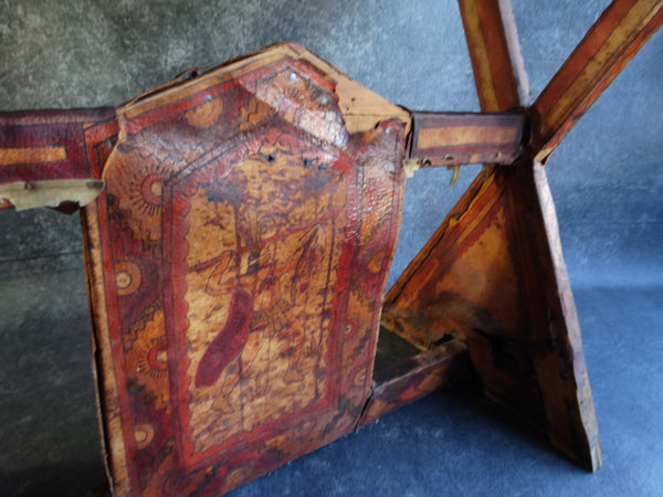 Mexican 1930s Leather Covered Furniture Aztec Design Entry Table M2760