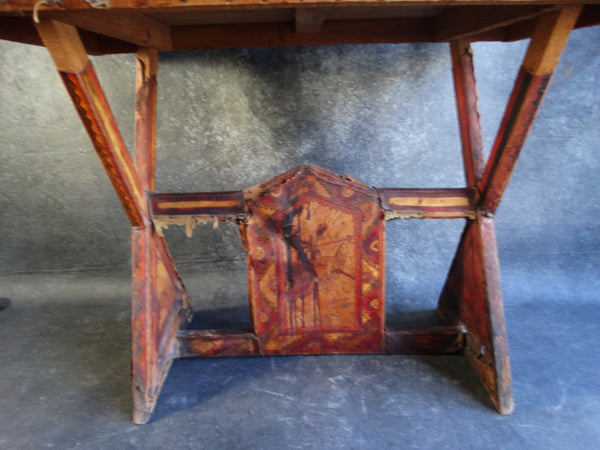 Mexican 1930s Leather Covered Furniture Aztec Design Entry Table M2760