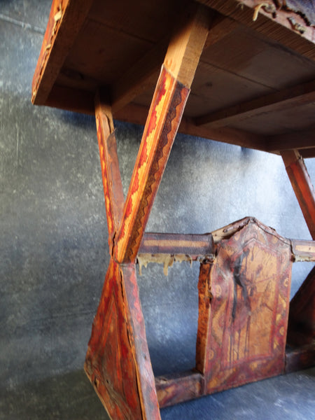 Mexican 1930s Leather Covered Furniture Aztec Design Entry Table M2760