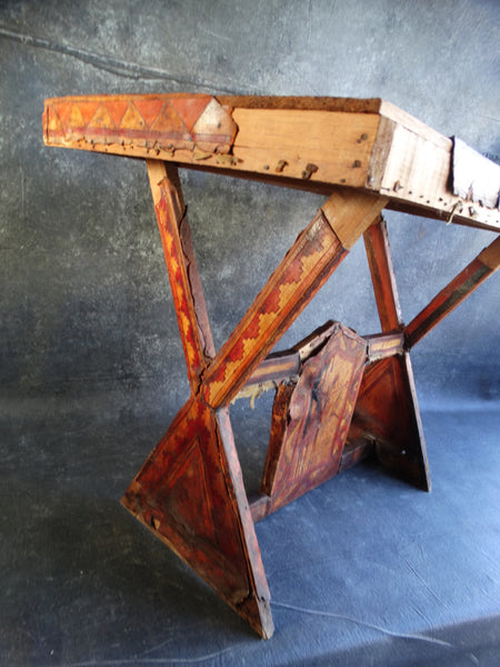 Mexican 1930s Leather Covered Furniture Aztec Design Entry Table M2760