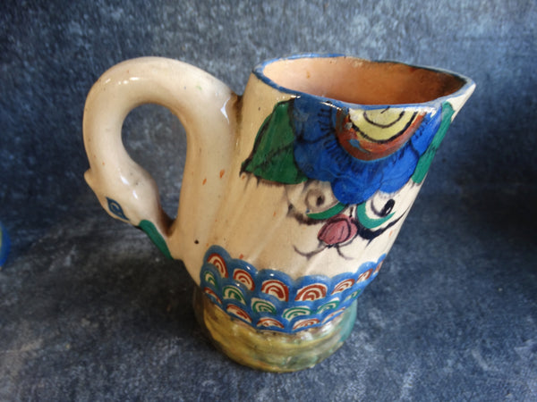 Mexican Tlaquepaque Swan Pitcher and 6 Drinking Jugs Beverage Set circa 1930s M2765