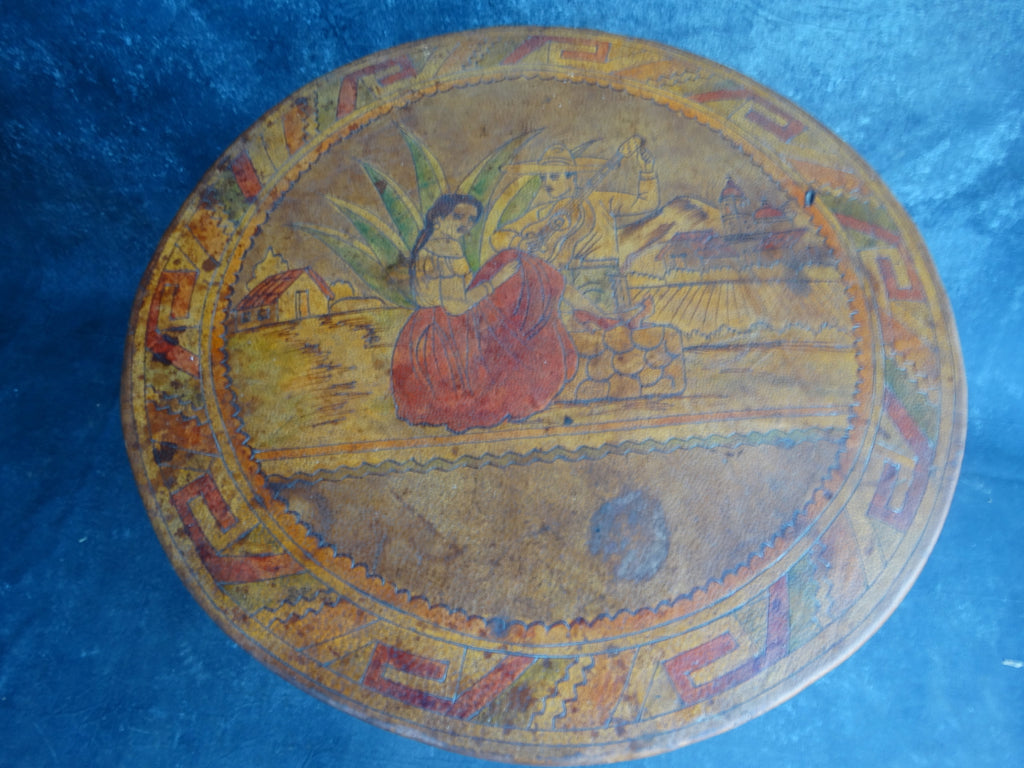 Courting Couple Equipale Mexican Leather Topped Table circa 1940 M2767