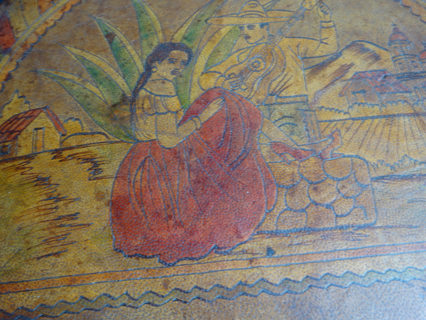 Courting Couple Equipale Mexican Leather Topped Table circa 1940 M2767