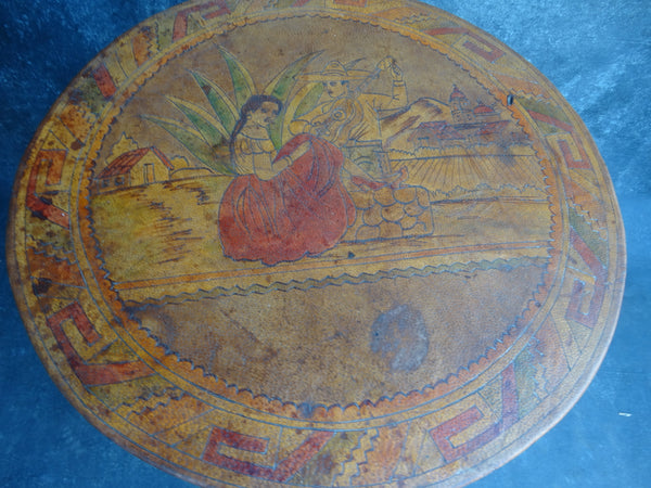Courting Couple Equipale Mexican Leather Topped Table circa 1940 M2767