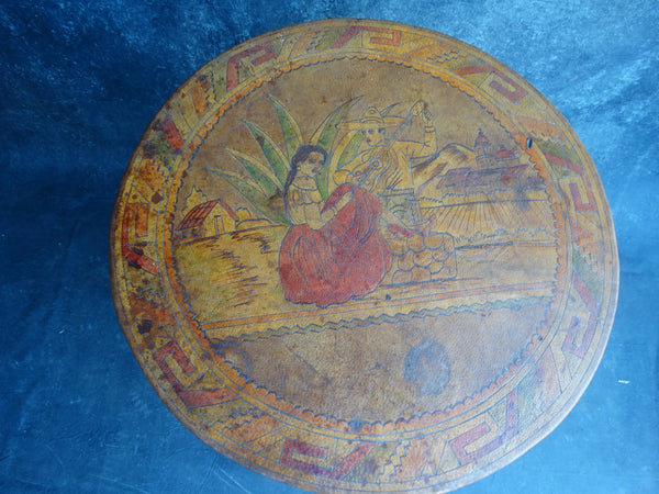 Courting Couple Equipale Mexican Leather Topped Table circa 1940 M2767