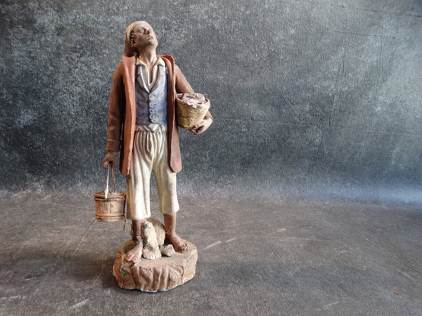 Tlaquepaque Clay Figure c 1940:  Fisherman at the Nativity M2792