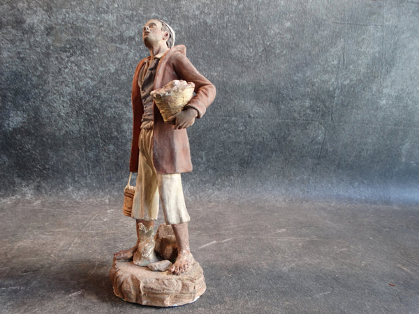 Tlaquepaque Clay Figure c 1940:  Fisherman at the Nativity M2792