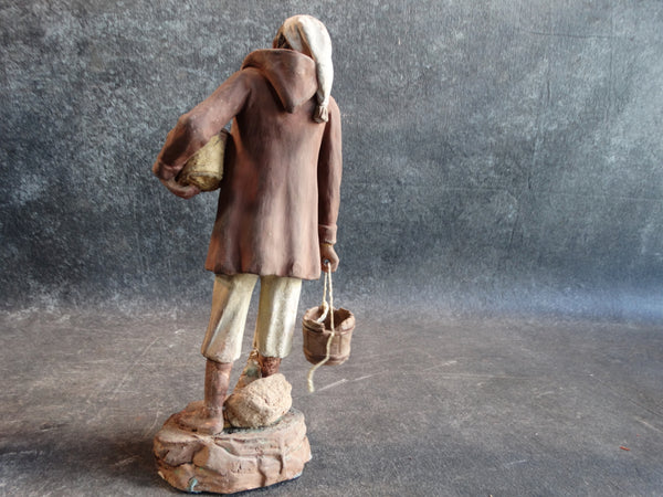 Tlaquepaque Clay Figure c 1940:  Fisherman at the Nativity M2792
