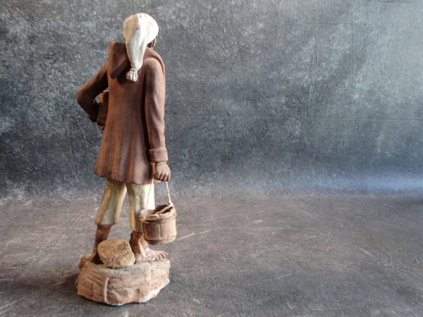 Tlaquepaque Clay Figure c 1940:  Fisherman at the Nativity M2792