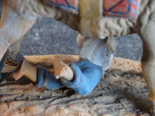 Tlaquepaque Clay Figure c 1930s:  Boy Trying to Saddle a Very Naughty Donkey M2804