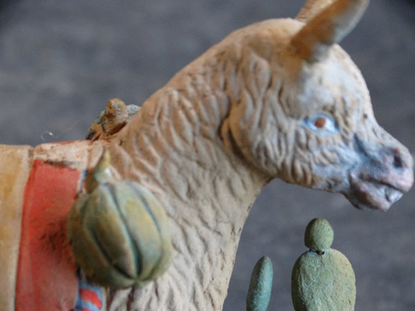 Tlaquepaque Clay Figure c 1930s:  Boy Trying to Saddle a Very Naughty Donkey M2804