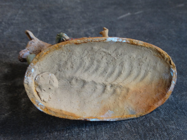 Tlaquepaque Clay Figure c 1930s:  Boy Trying to Saddle a Very Naughty Donkey M2804