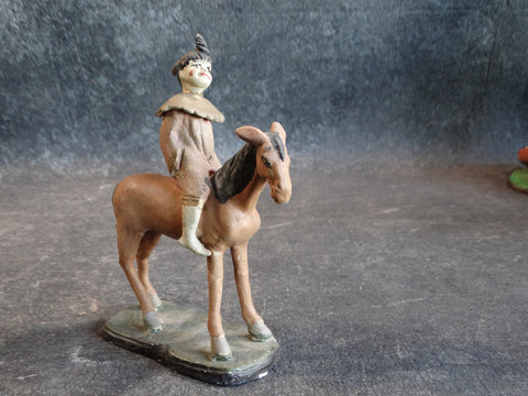 Tlaquepaque Clay Figure c 1930s:  Clown on a Donkey M2805