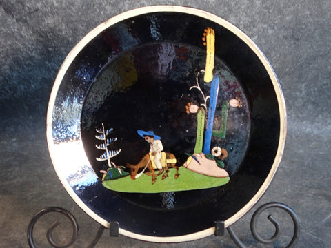 Tlaquepaque Dinner Plate 10.5" Black Background with Man on Donkey M2825