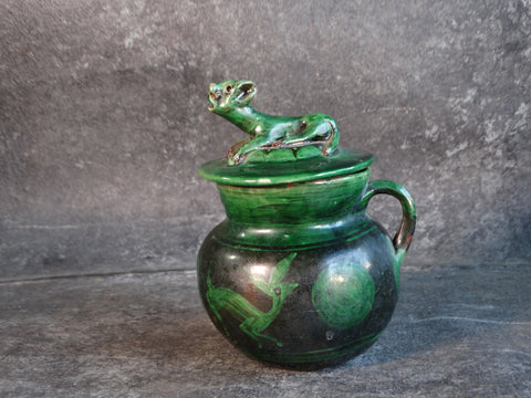 Mexican Green and Black Lidded Pot M2849