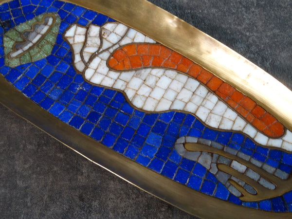 Salvador Teran Mexican Modernist Mosaic Chili Pepper Wall Tray #409 in Blue, Red, Green & White M2865